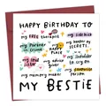 Divertente biglietto compleanno per migliore amica con busta rossa e scritte colorate - Biglietto d'auguri con illustrazione fatta a mano (QT775)