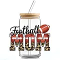 Détail d'un verre de 16oz avec motif Football MOM imprimé football et léopard chic - Style Football MOM (QT754-6)