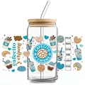 Detalle del vaso de 16oz con tapa de bambú y gráficos de repostería mexicana y café - Estilo de postre verde (QT765-3)