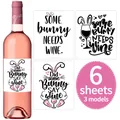 6-pack Easter bunny wine bottle labels with funny slogans for holiday party decor - Rabbit Series