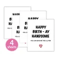 Detail of 4-pack happy birthday wine bottle stickers with bold text and red heart - Birthday Humor Text Style (QT772-2)