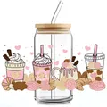 Verre de 16oz avec couvercle en bambou et autocollant UV DTF Cafecito y Chisme chic - Dessert Style Mexicain (QT763-3)