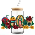 Détail de canette en verre 16oz avec Vierge de Guadalupe et motifs floraux - Vierge de Guadalupe et Tournesols (QT765-7)