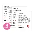 Detailed view of 4 sheets of minimalist white paper stickers with caring typography - Inspirational Comfort Style (QT772-3)