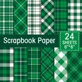 Green and white plaid scrapbook paper pack with 24 sheets of 6x6 inch decorative pads - Green Gingham Style (QT769)