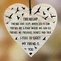 Heart-shaped wooden friendship plaque with birds silhouette and hanging twine decoration - Eternal Friendship Birds Quotes (QT799-12)