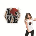 White T-shirt featuring LOVE print with football helmet and leopard print accents - Love Helmet Leopard Style (QT755-4)