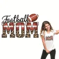 T-shirt blanc en coton avec motif Football MOM thermocollant, imprimé léopard et cœurs - Style Artistique Football Mom (QT755-6)