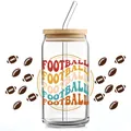 Detail van 16oz glazen beker met houten deksel en voetbalthema UV DTF transfer sticker - FOOTBALL Regenboog Golf (QT784-7)