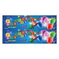 Detail of Happy Birthday water bottle labels featuring colorful balloons and party hats - Gradient Blue Colorful Letters Style (QT806-3)