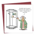 Biglietto auguri divertente con vecchietta cartoon e busta rossa regalo simpatico - Stile Umoristico Bar da Doccia (QT842-3)