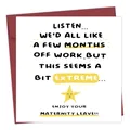 Detailed view of funny maternity leave card with humor text and a red envelope - Maternity Leave Blessing Style (QT810-3)