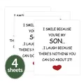 Detailed set of 4 creative white bottle stickers with English quotes and red heart motifs - Quotes for Son (QT796-4)