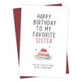 Detailed view of humor birthday card for sister with a red envelope and cake drawing - Sister Cake Style (QT819-6)
