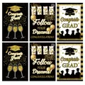 2025 Graduation wine bottle labels with Congrats Grad gold glitter designs and cap motifs - Black Gold White Style (QT1257-2) / Set of 6 Cards