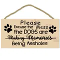Panneau décoratif en bois rectangulaire pour chien avec citation humoristique et pattes - Style Souvenir de Chien (QT800-4)