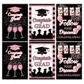 Set of 6 pink and black Congrats Grad 2025 wine bottle labels for graduation party decor - Rose Gold Black Pink Style (QT1257-1) / Set of 6 Cards