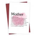 Biglietto d'auguri divertente per la festa della mamma con testo e acquerello rosa - Definizione Sostantivo Madre (QT804-7)