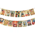 Vintage US Independence Day banner with patriotic illustrations on a rustic jute rope - Vintage Postcard Style (QT878)