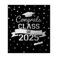 Adesivo festa di laurea Congrats Class of 2025 nero con stelle argentate e tocco accademico - Stile Nero E Argento (QT1273-2)