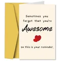 Funny folded birthday greeting card with hearts and metallic gold envelope set - You Are Awesome Inspirational Quote Style (QT883-2)