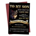 Wolf theme greeting card for son with red envelope and inspirational black and gold design - Motivational Wolf Head Style (QT872-3)
