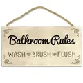 Rustiek houten bord badkamerregels met wash brush flush humor wanddecoratie - Wassen Borstelen Doortrekken (QT880-3)