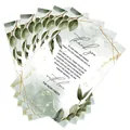 Détail des cartes de remerciement mariage 10x15cm avec feuilles vertes et cadre doré - Style de Plante à l'Encre Verte (QT929-4)