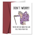 Funny birthday card with a cartoon old lady and a dark red envelope set for gift giving - Old Age Funny Cartoon Style (QT885-8)