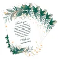 Detailed stack of floral wedding thank you cards with tropical green leaves and gold foil dots - Tropical Dark Green Leaf Style (QT929-5)