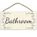 Minimalistisch houten badkamerbord met bladmotief en rustiek ophangtouw voor de muur - Badkamer Bloemen (QT880-7)