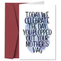 Close-up of funny birthday card with artistic text and elegant dark red envelope set - Watercolor Background Funny Text (QT885-11)