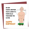 Funny birthday card with a man on a toilet illustration and matching red envelope - Toilet Funny Illustration Style (QT884-6)