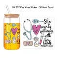 UV-DTF-Aufkleber mit Krankenschwester-Motiven für Glasbecher mit medizinischen Icons - Medizinische Inspirierende Texte Stethoskop Thermometer Stil (QT856-5)
