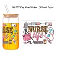 UV DTF Transferaufkleber mit Leopard Nurse Life Design für Glasbecherdekoration - NURSE life Leopardenmuster Wortkunst Stil (QT857-1)