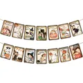 Vintage Halloween banner flags with retro pumpkin and witch illustrations for party decor - Vintage Illustration Style