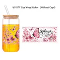Adesivo UV DTF con farfalle rosa e fiori per bicchieri da 16 once con scritta 'Believe' - Farfalla Rosa Floreale Stile Believe (QT904-1)