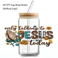 Adesivo UV DTF per bicchiere da 16oz con design di Gesù, girasoli e stampa leopardata fashon - Parlo Solo Con GESÙ Oggi (QT906-2)