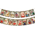 Vintage Christmas paper banner with retro Santa illustrations and festive bunting design - Vintage Illustrations (QT1014)