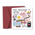 Funny anniversary greeting card with pun illustrations and a deep red envelope - Anniversary Illustration Style (QT967-1)