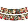 Vintage Victorian Christmas banner with Santa and reindeer motifs for holiday wall decor - Vintage Illustration Style