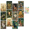 Retro forest animal illustration postcards set featuring owl deer and bear wall decor - Forest Series Illustration Style (QT1176)