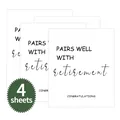Set of 4 minimalist white retirement wine bottle stickers with black typography - Retirement Congratulations (QT796-11)