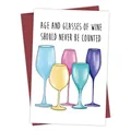 Funny wine themed birthday card with a dark red envelope and humorous colorful print - Wine Glass Humor Style (QT933-3)