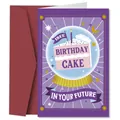 Funny purple birthday card with crystal ball cake design and dark red envelope - Crystal Ball Cake Style (QT943-1)