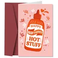 Funny pink birthday card set featuring hot sauce illustration and red envelope - Hot Sauce Bottle Style (QT943-2)