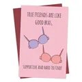 Pink funny birthday greeting card featuring cartoon bra illustrations with a dark red envelope - Bra Humor Style (QT933-5)