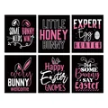 Pack of 6 funny Easter wine bottle labels with bunny and egg designs on black background - Black Background Bunny Style (QT1201-1)