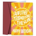 Funny sun theme birthday card with bold typography and a deep red envelope set - Solar Orbit Style (QT943-4)
