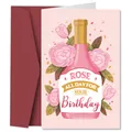 Funny Rose wine and flower birthday card set with a deep red luxury envelope - Wine Bottle Style (QT943-5)
